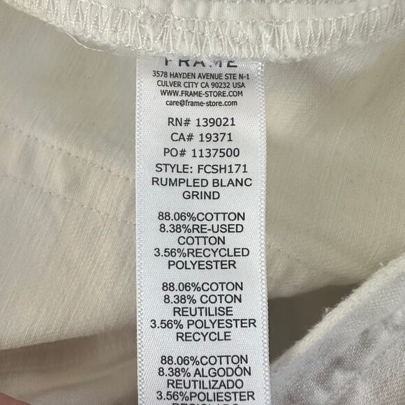 FRAME White Rumpled Blanc Grind High Rise Raw Hem Fringe Denim Shorts Sz 34 - Picture 7 of 7